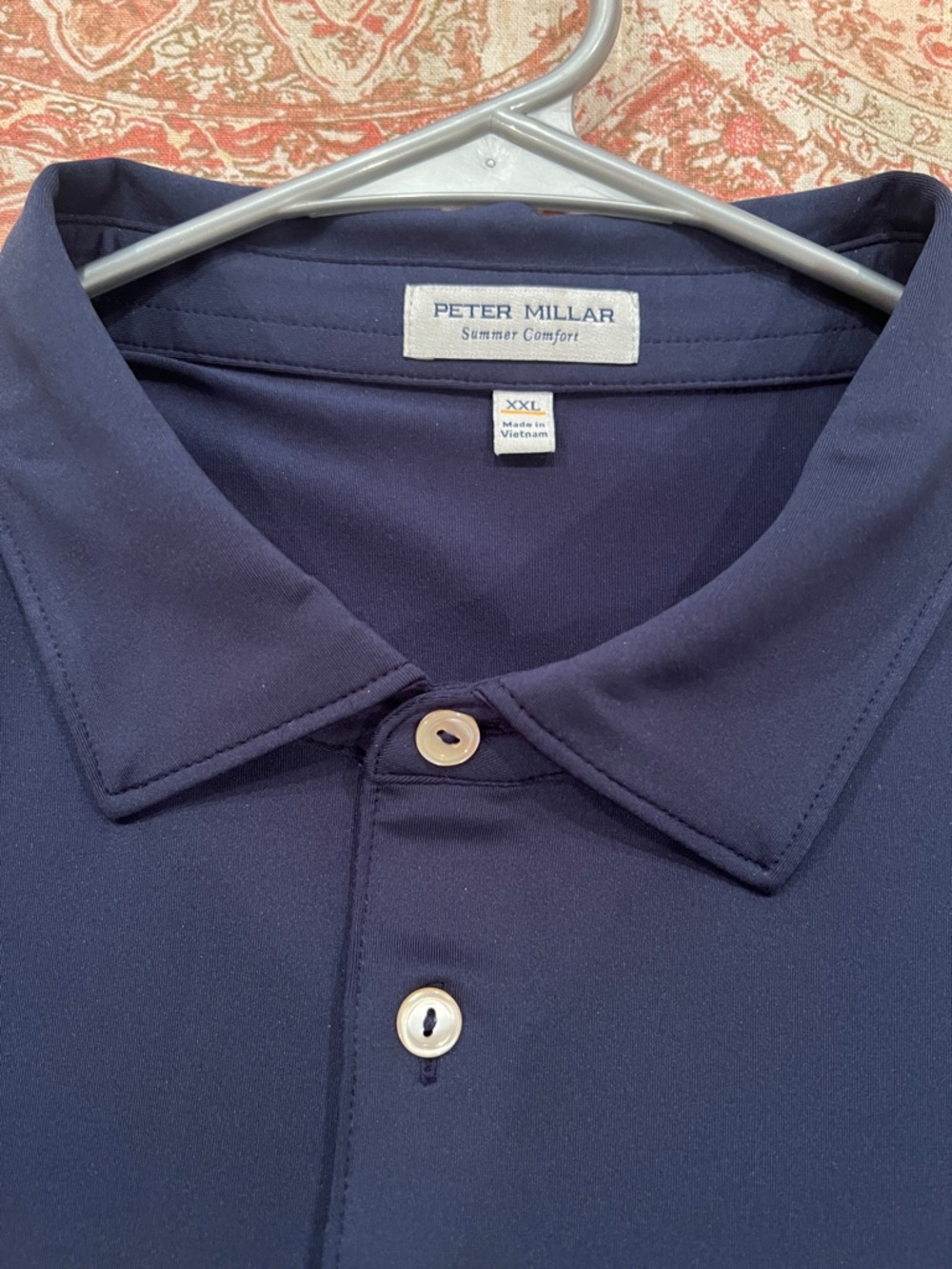 Peter Millar Navy Performance Polo with Contrast Buttons